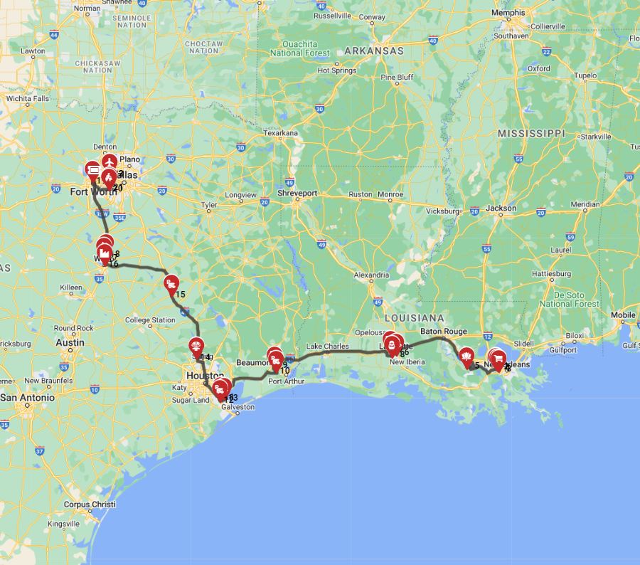RV route from New Orleans to Dallas